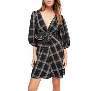 Free People Miss Molly Plaid Puff Sleeve Mini Dress